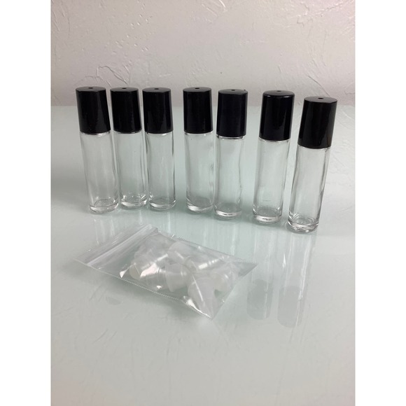 Clear glass black cap roll on bottles 10 ml qty 7 NEW - Picture 5 of 5
